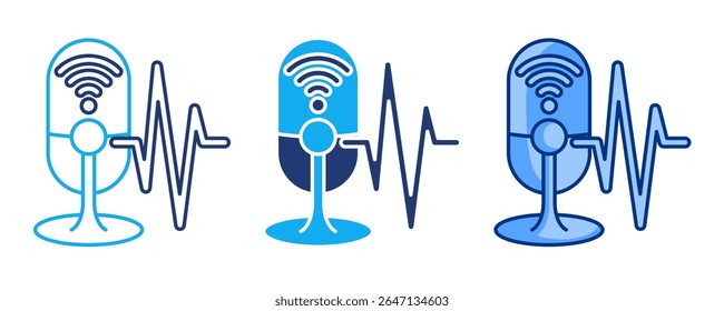 Speech recognition icon represented by microphone,wave,wifi Blue, Dualline, Dualtone style.