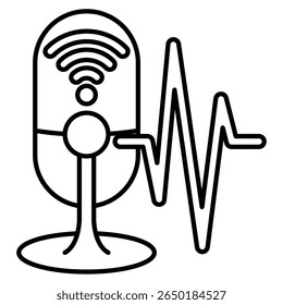 Speech recognition icon represented by microphone,wave,wifi Line style.