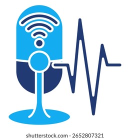 Icono de reconocimiento de voz representado por micrófono, onda, wifi.