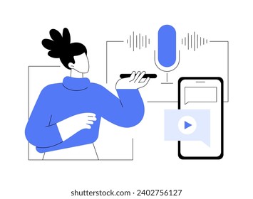 Speech recognition isolated cartoon vector illustrations. Woman holding smartphone when using speech recognition app, IT technology, data transfer, big data, machine learning vector cartoon.