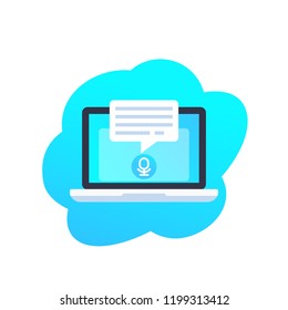 speech recognition in laptop computer vector icon
