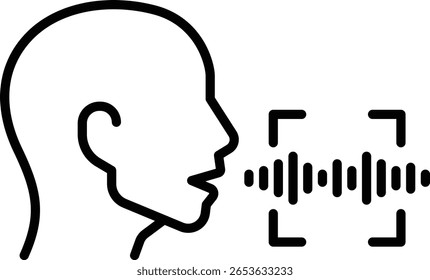 Speech recognition – line icon in outline style with editable stroke. Vector illustration on transparent background.