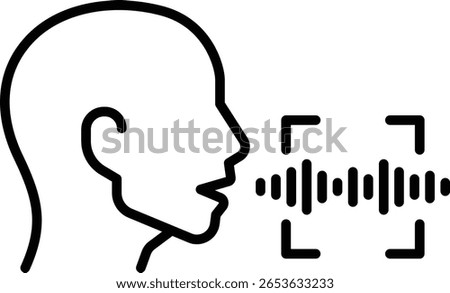 Speech recognition – line icon in outline style with editable stroke. Vector illustration on transparent background.