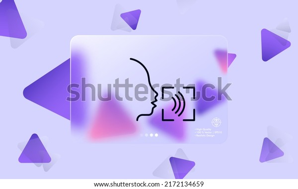 Speech recognition line icon. Voice,\
intercom, sound verification, identification, authentication.\
Biometry concept. Glassmorphism style. Vector line icon for\
Business and\
Advertising