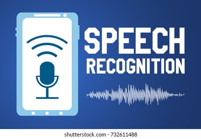 Speech recognition logo design element with microphone sign smartphone and sound wave form signal. Vector illustration.