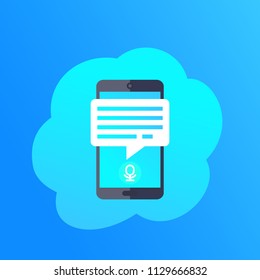 speech recognition in mobile app, smartphone vector icon