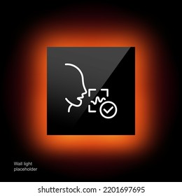 Sprechen Sie die Erkennung mit dem Symbol der Zecke. Biometrie, Eingabe, Authentifizierung, Erfolg, Identität, Verifizierung, persönliche Assistentin, Sicherheit, Stimme. Biometrie-Konzept. Brillmorphismus-Stil. Vektorliniensymbol
