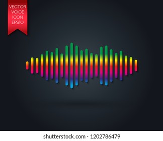 Speech Recognition Vector Illustration. Sound Wave Simple Icon on Dark Background. Colorful Music Recorder Vector Sign.