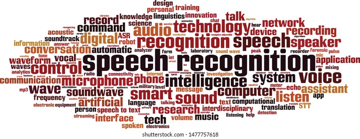 Speech recognition word cloud concept. Collage made of words about speech recognition. Vector illustration