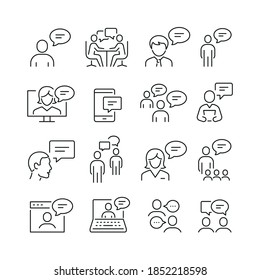 Speech related icons: thin vector icon set, black and white kit