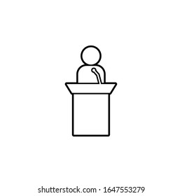 eine Rede vom Rostrum-Symbol. Einfache dünne Linie, Vektorillustration von Konversations-Icons für i und ux, Website oder mobile Applikationen