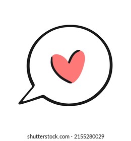 Discurso alrededor de burbujas con un corazón al estilo doodle. Ilustración aislada del vector. Feliz Día de San Valentín.