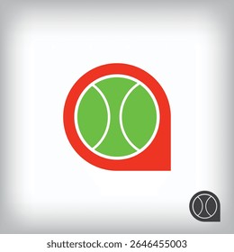 Speech sign and tennis ball logo. Unique design identity. Geometric sport flat logo template.