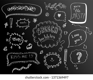 Speech sketch bubbles vector hand drawn comic book style with elements chalkboard black white