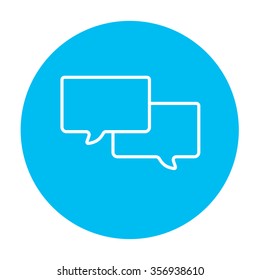 Speech squares line icon for web, mobile and infographics. Vector white icon on the light blue circle isolated on white background.