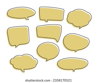 Speech symbol talk and thinking hand drawn style. Bubble with clouds thin line set.