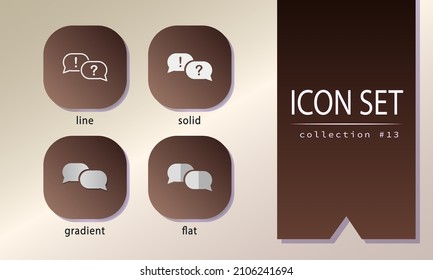 Speech symbols for websites, mobile apps, UI design, social network. Modern icons with chatting bubbles, messages in line, solid, gradient, flat styles.