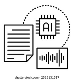 Speech Synthesis icon. AI and sound waves symbolizing text-to-speech technology. 