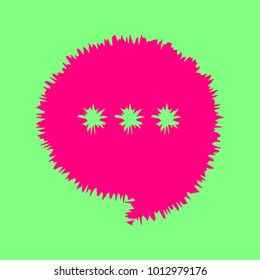 Speech, talk bubble with ellipsis icon. Vector. Magenta rough icon on greenish background. Isolated.