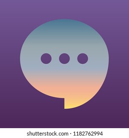 Speech, talk bubble with ellipsis icon. Vector. Evening gradient icon at violet background.