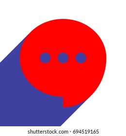 Speech, talk bubble with ellipsis icon. Vector. Red flat style icon with dark blue long shadow on white background.