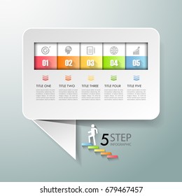 Speech text box infographic 5 options,  Business concept infographic template can be used for workflow layout, diagram, number options, steps project.