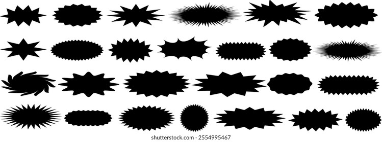 speech text bubble vector, silhouette of comic boom shapes, speech bubbles, and jagged bursts. Perfect for graphic design, comics, pop art, and creative projects