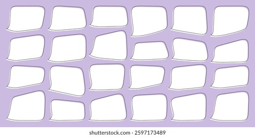 Speech text chat balloon. Talk cloud dialog box. Comic speak bubble, horizontal thought message shape. Cartoon think icon, quote word frame. Chat paper sticker tag, doodle conversation question sign.