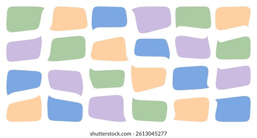 Speech text chat balloon. Talk cloud dialog box. Comic speak bubble, horizontal thought message shape. Cartoon think icon, quote word frame. Chat paper sticker tag, doodle conversation question sign.