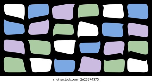Speech text, chat balloon, talk bubble. Horizontal thought box, cloud comic dialogue. Speak message vector shape. Cartoon doodle fun conversation icon. Cute quote think word, simple paper sticker tag