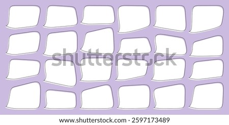 Speech text chat balloon. Talk cloud dialog box. Comic speak bubble, horizontal thought message shape. Cartoon think icon, quote word frame. Chat paper sticker tag, doodle conversation question sign.