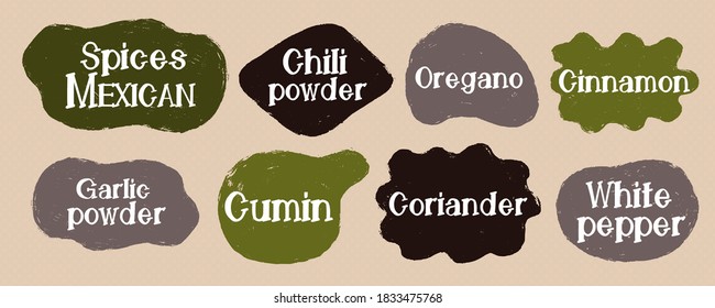 Speech text lable cuisine spice set. Collection design name designation. Vector illustration.
