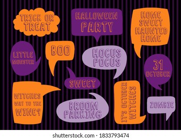 Texto de voz que permite la celebración de halloween. Designación del nombre del diseño de la colección. Ilustración vectorial.