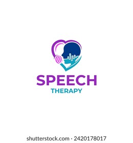 Speech Theraphy Logo with Love. Design Vector Template Illustration.
