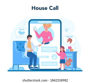 Speech therapist concept. Didactic correction and treatment idea. Doctor caring about patient health. Medical treatment and recovery. Vector illustration in cartoon style