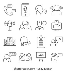 Speech therapist icons set. Outline set of speech therapist vector icons for web design isolated on white background