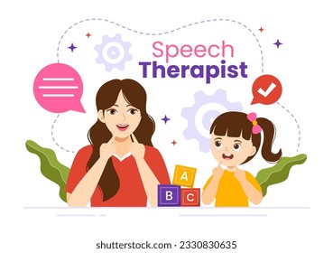 Speech Therapist Vector Illustration with Child Training Basic Language Skills and Articulation Problem in Flat Cartoon Hand Drawn Templates