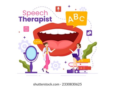 Speech Therapist Vector Illustration with People Training Basic Language Skills and Articulation Problem in Flat Cartoon Hand Drawn Templates