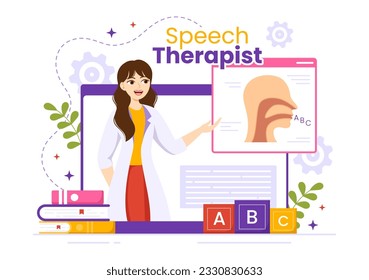 Speech Therapist Vector Illustration with People Training Basic Language Skills and Articulation Problem in Flat Cartoon Hand Drawn Templates