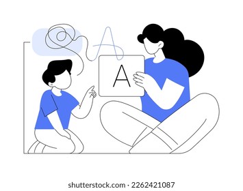 Speech therapy abstract concept vector illustration. Speech pathology therapy, improve language, development delay, speaking disability treatment, tongue exercise at home abstract metaphor.