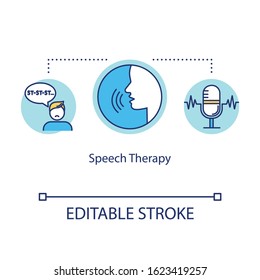 Speech Therapy Concept Icon. Asperger Disorder. Exercise For Stuttering. Exercise And Lesson. Pediatric Help Idea Thin Line Illustration. Vector Isolated Outline RGB Color Drawing. Editable Stroke