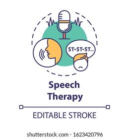 Speech Therapy Concept Icon. Asperger Disorder. Exercise For Stuttering. Psychological Aid. Pediatric Help Idea Thin Line Illustration. Vector Isolated Outline RGB Color Drawing. Editable Stroke