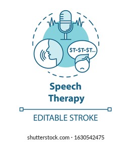 Speech Therapy Concept Icon. Asperger Disorder. Exercise For Stuttering. Psychological Aid. Therapist Idea Thin Line Illustration. Vector Isolated Outline RGB Color Drawing. Editable Stroke