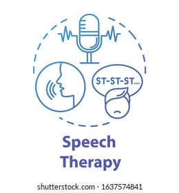 Speech Therapy Concept Icon. Asperger Disorder. Exercise For Stuttering. Psychological Aid For Autism. Pediatric Idea Thin Line Illustration. Vector Isolated Outline RGB Color Drawing. Editable Stroke