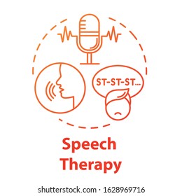 Speech Therapy Concept Icon. Autism Spectrum Issue. Exercise For Stuttering. Psychological Aid. Pediatric Help Idea Thin Line Illustration. Vector Isolated Outline RGB Color Drawing. Editable Stroke