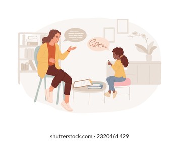 Speech therapy isolated concept vector illustration. Speech pathology therapy, improve language, development delay, speaking disability treatment, tongue exercise at home vector concept.