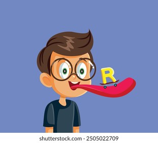 
Speech Therapy Patient Pronouncing Letter R Vector Illustration. Patient with rhotacism correcting the speech impediment 
