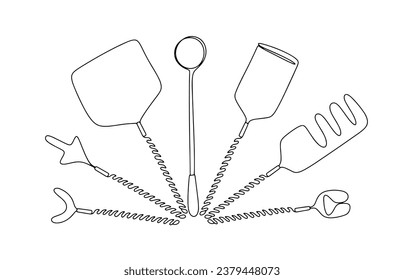 Speech therapy probes for mechanical impact on the tongue during production and correction of sounds. International Speech Therapist Day. One line drawing for different uses. Vector illustration.