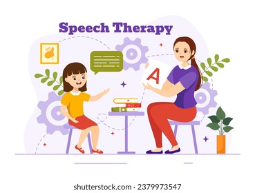 Ilustración de vectores de terapia del habla con niños Formación de habilidades lingüísticas básicas y problema de articulación en la educación Plantillas de fondo de caricatura plana