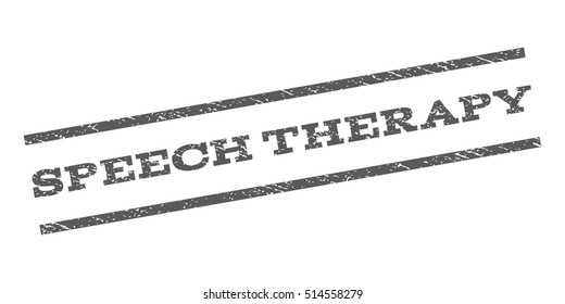 Speech Therapy watermark stamp. Text caption between parallel lines with grunge design style. Rubber seal stamp with dirty texture. Vector grey color ink imprint on a white background.